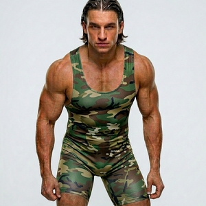 Singlet de Lucha Libre para Hombre, Camuflaje, Sin Mangas, Ajustado, Transpirable, con Estampado Sublimado y Cintura Elástica - Product Image 3