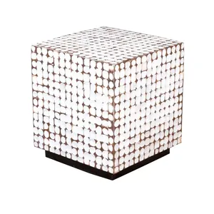<b>Cube</b> Shape Dot Pattern Stools Mother of Pearl Handcrafted Mosaic Small Side <b>Table</b> For Living Room Bedroom Decor Use - Product Image 1