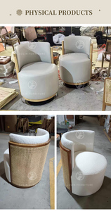 Châu Âu hiện đại Boho handmade mây gỗ giọng ghế, ấm cúng bọc bouclé ghế, phòng khách sang trọng & nội thất phòng ngủ - Product Image 6