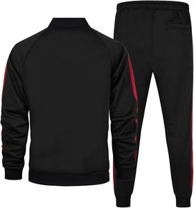 Men's Black Red Tracksuit Full Zip <b>Jacket</b> Matching Pants Geometric Print Sporty Style Breathable Autumn Wear - Product Image 2
