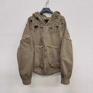 Sweat à capuche zippé pour homme, délavé à l'acide, personnalisé, avec appliqué et broderie vintage - Product Image 1