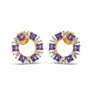 Pendientes de aro con cristales morados dorados y diamantes - Product Image 1