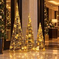 Gold Glitzer Eisendraht-Kegel-Weihnachtsbaum 40/50/60cm Vorbeleuchtet mit Warmweißen LED-Sternakzenten für Innenbereich/Hotel-Event-Dekoration