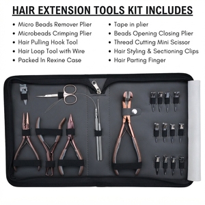 Kit complet d'installation d'extensions capillaires : Pince à micro-anneaux, Pince à sertir, Outil de pose de bandes adhésives, Pince d'ouverture et de fermeture, Pinces - Product Image 2