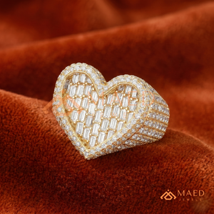 Mens Gold Tone Moissanite Heart <b>Ring</b> Luxury Baguette Cut Diamond Look <b>Statement</b> <b>Ring</b> for Men - Product Image 6