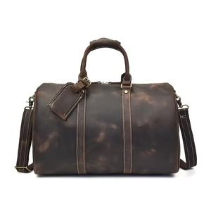 Bolsa de Viaje de Fin de Semana de Cuero Genuino Vintage, Cierre de Cremallera, Gran Capacidad 36-55L, Impermeable, Asa Suave, Unisex - Product Image 1