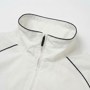 White & Grey Panelled <b>Zip</b>‑Front Track Jacket — Lightweight Unisex Windbreaker with Contrast Piping | OEM/ODM Private Label - Product Image 3