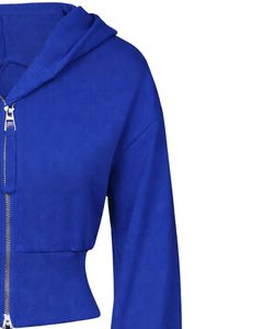 Womens Royal Blue <b>Cropped</b> <b>Zip</b> <b>Up</b> Hoodie Slim Fit Long Sleeve Casual Streetwear Cotton Fleece Sweatshirt Custom Logo ODM Factory - Product Image 4