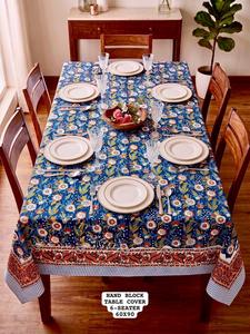 Nappe de table en coton imprimée à la main de qualité supérieure, 6 places, réutilisable, disponible au prix direct usine - Product Image 1