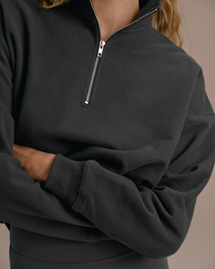 Sudadera de algodón polar con media cremallera y estampado de leopardo para mujer, de secado rápido, con hombros caídos, estilo oversize, para otoño. - Product Image 3