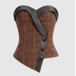 Vestido largo tipo corsé arquitectónico sin tirantes con volantes en verde lima. - Product Image 1