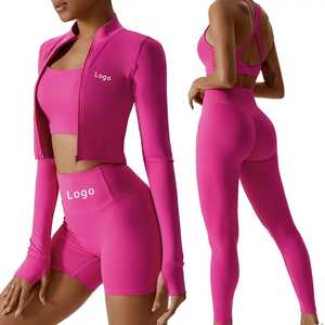 2026 New Women's Custom Logo Yoga Set Crop Compression Backless Seamless Top Bra Sport Bar for Fitness & Exercise Eco Yoga Set - Product Image 3