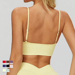 Soutien-gorge de yoga sans couture à maintien moyen avec double bretelle, décolleté en V frontal, séchage rapide, léger, haut de sport, vêtement d'extérieur OEM - Product Image 2