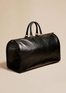Unisex Leather Duffle Bag 20-35L Zipper Closure Vintage Travel Bag <b>Soft</b> Handle Durable Design Letter Pattern Large Capacity - Product Image 4