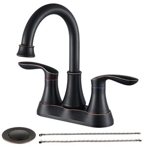 Rubinetto da Bagno in Bronzo Oliato da 4 Pollici con Scarico a Scomparsa e Tubi di Alimentazione, Miscelatore a 2 Maniglie per Lavabo e Doccia - Product Image 1