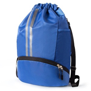 PERPETUAL SOLUTIONS PS-SB-011 Mochila azul de nailon con cordón, bolsillos de malla y compartimento inferior para uso casual y fitness - Product Image 6