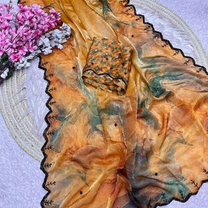 Sari de seda con estampado digital de Bollywood, con estampado floral y trabajo Cutdana, blusa sin coser, precio al por mayor de Royal Export - Product Image 4