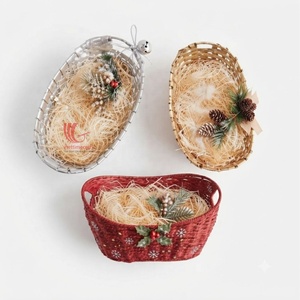 Eco-Friendly Christmas Woven Rope Storage <b>Basket</b> Oval <b>Gift</b> <b>Basket</b> with Bell Handle Holiday Display Organizer - Product Image 2