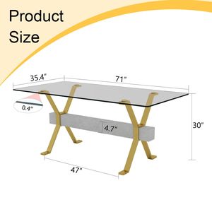 Modern Gold Plated Metal Legs Large Gray MDF Crossbars Tempered Glass <b>Dining</b> <b>Table</b> with Office <b>Desk</b> Features - Product Image 4