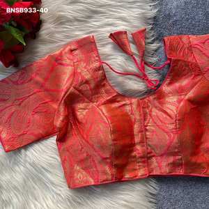 Nueva colección de blusas listas para usar de seda Banarasi con trabajo de zari dorado para ocasiones especiales, a precio de mayorista, proveedor indio. - Product Image 5