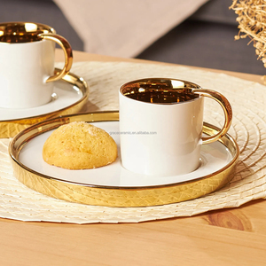 Ensemble de tasses à café et sous-tasses en céramique dorée, de luxe, personnalisées, 100cc, service moderne, en porcelaine, <span class=keywords><strong>Espresso</strong></span>, origine chinoise, turque - Product Image 1