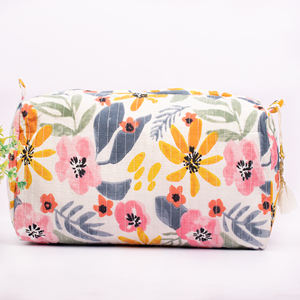 Pochette de maquillage unisexe pliable en coton matelassé imprimé, écologique, grande capacité, portable, avec fermeture éclair, résistante à l'eau, personnalisable - Product Image 3