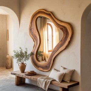 <b>Irregular</b> Wooden Wall <b>Mirror</b> Minimalist Design Decorative Framed <b>Mirror</b> for Home Interior - Product Image 1