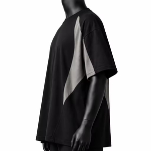 Camiseta Oversize Personalizada con Bloques de Color para Hombre, Estilo Urbano con Paneles en Contraste, de Algodón, Manga Corta, Casual, de Moda, Lisa, con Cuello Redondo - Product Image 6