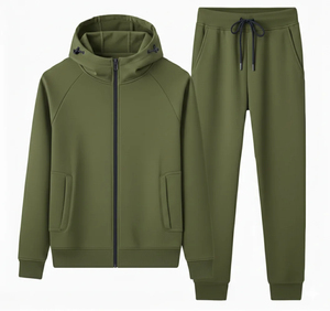 Conjunto deportivo con capucha para hombre, color verde oliva, sudadera con cremallera y pantalones jogger con cordón, conjunto de 2 piezas. - Product Image 1