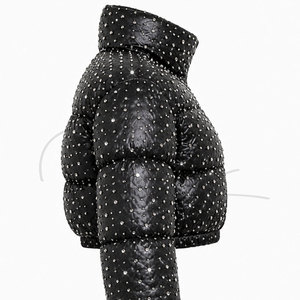 Chaqueta Corta Acolchada de Invierno para Mujer OEM con Pedrería, Impermeable y Resistente al Viento, 100% Poliéster, Hecha a Medida - Product Image 6