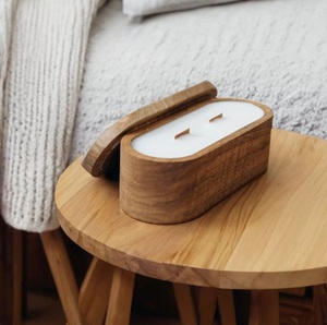 <b>Wooden</b> Oval Candle Holder Set With Three Tea Lights For Home Decoration - Product Image 3