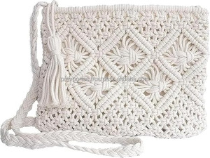 Silk Beads Macrame Crochet Clutch <b>Bag</b> Women Boho Knotted Crossbody Pouch Shoulder Purse Foldable Durable Magnetic Closure Casual - Product Image 2