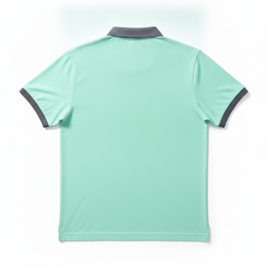 Polo en coton uni pour homme, tricoté, à manches courtes, décontracté, avec boutons, vert menthe avec bordure grise - Product Image 3