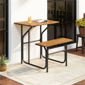 Conjunto de Mesa y Banco de Madera de Acacia de Una Sola Pieza, Diseño Único y Combinable para Picnic y Jardín - Product Image 2