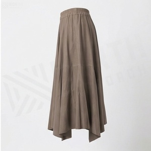 Jupe midi asymétrique pour femme, taille élastique, couleur unie, style minimaliste, tissu tissé, longueur cheville, confortable, à porter toute l'année - Product Image 3