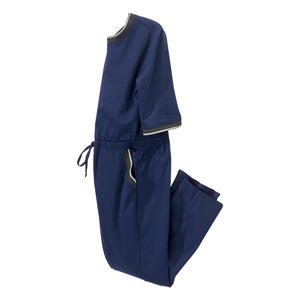 Women Medical Scrubs <b>Jumpsuit</b> Navy Blue Knitted Cotton Blend Hospital Uniform <b>with</b> Drawstring Waist and Side <b>Pockets</b> - Product Image 6