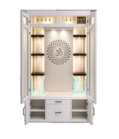Portes de temple modernes en teck blanc avec armoire de rangement Om Pooja Mandir, style contemporain indien, faites à la main, pour salle de prière, Australie