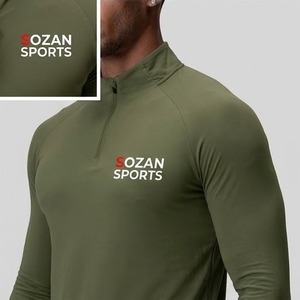 Ropa Deportiva para Hombre, Camiseta Deportiva de Compresión con Cierre de Cremallera, Manga Corta, Color Verde Oliva, Secado Rápido, Sin Cuello, Informal, para Verano, con Logotipo Frontal - Product Image 4