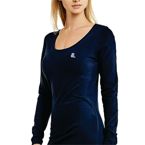 T-shirt à manches longues pour femme, col rond, couleur unie, logo, coupe décontractée, respirant, tricoté, 100% coton biologique, manches longues, coupe classique - Product Image 5