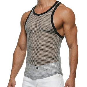 เสื้อกล้ามออกกำลังกายผู้ชาย คอเหลี่ยม ผ้าตาข่าย 100% ผ้าฝ้าย น้ำหนักเบา แห้งเร็ว สำหรับโยคะ วิ่ง ฟิตเนส ยิม ออกแบบตามสั่ง OEM - Product Image 4