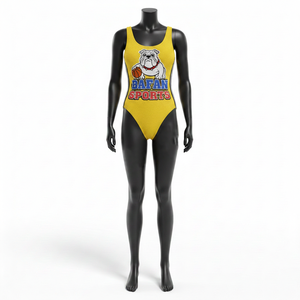 Maillot de bain femme en polyester et élasthanne GSM de qualité supérieure, jaune vif, extensible et doux, avec logo brodé personnalisé - Product Image 1