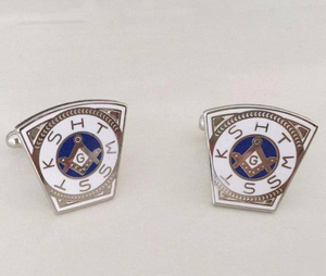 Boutons de manchette maçonniques personnalisés en argent, motif équerre et compas bleu et blanc, pour chemise formelle homme, cadeau de loge - Product Image 3