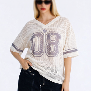 Maillot de football américain surdimensionné pour femme, col en V respirant, imprimé numéros, streetwear, maille à grands trous, logo personnalisé, faible MOQ - Product Image 1