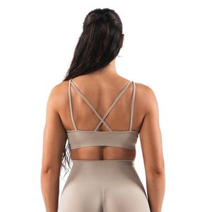 Sujetador deportivo beige sin costuras para mujer, transpirable, elástico, top corto para yoga, gimnasio, correr, fitness, entrenamiento, ropa deportiva frontal - Product Image 2