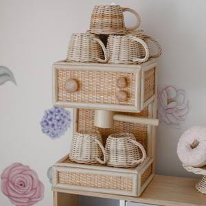 Juego de juguete de cafetera de ratán con tazas, juego de simulación, máquina de café de madera natural para barista pequeño, juguetes para niños - Product Image 4