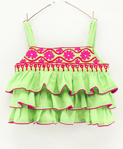 Girls Layered Ruffle Strap <b>Top</b> With Pink Pleated Palazzo Pants Kids Ethnic <b>Festive</b> Traditional Party Wear Outfit Set - Product Image 4