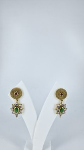 Jaipur Heritage Gold Plated Dangle Drop <b>Earrings</b> Natural CZ Stone CZ <b>Crystal</b> Flower <b>Earrings</b> Pair Women Gift - Product Image 1