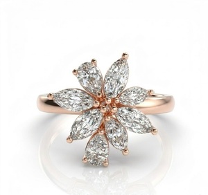 แหวนค็อกเทลลายดอกไม้ทองคำแท้ 14K วินเทจ ประดับเพชรเม็ดมาร์คีส์และเพชรทรงหยดน้ำ 2 กะรัต เพชรเลี้ยงในห้องปฏิบัติการ เครื่องประดับแต่งงาน แหวนหมั้นดีไซน์ไม่ซ้ำใคร - Product Image 4