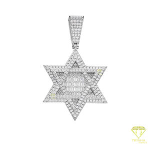 Statement Star Necklace Pendant With Two Tone Gold and White Moissanite Stones - Product Image 3