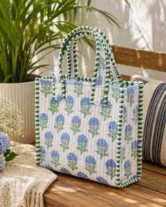 Sac fourre-tout en coton matelassé Veer Handicrafts, motif rayé, fermeture à glissière, style tendance toutes saisons, pour le shopping et les voyages - Product Image 3